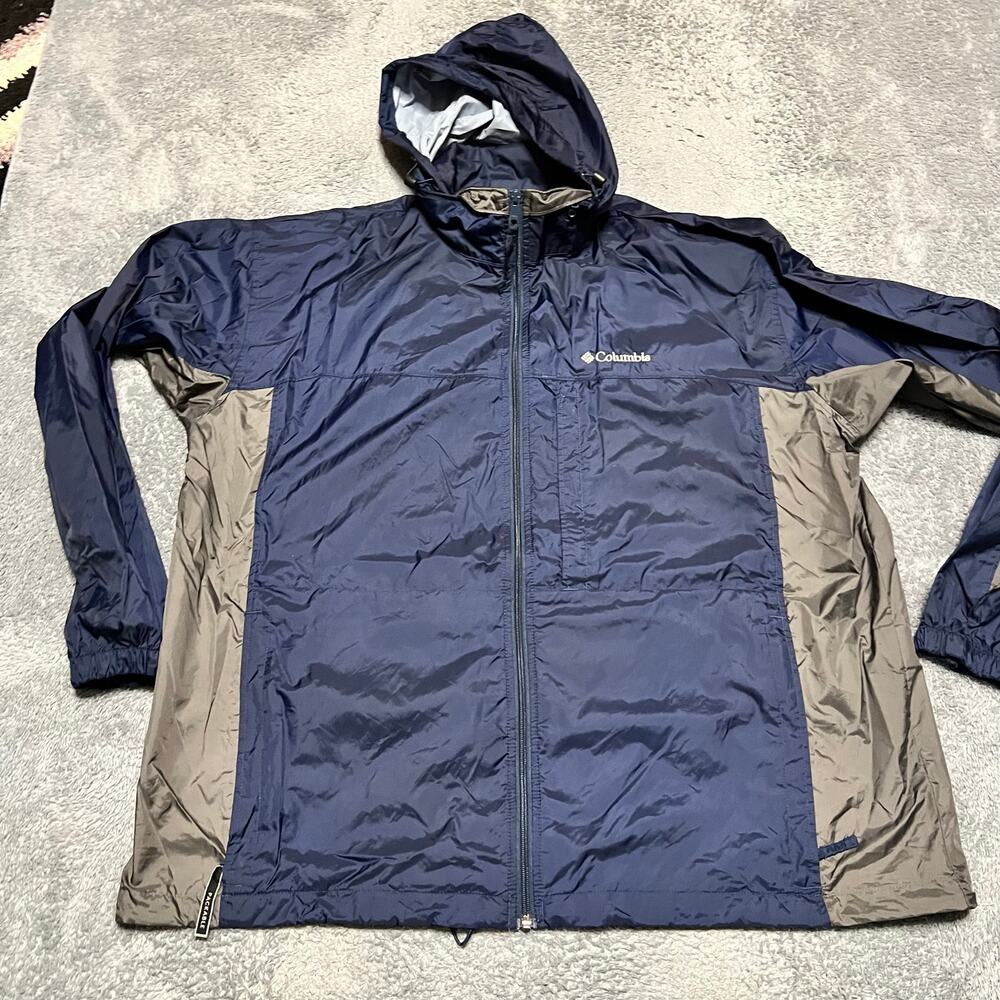 Columbia Jacket Mens XXL Windbreaker Blue Coat Nylon Rain Vented Hooded